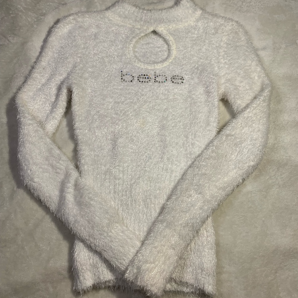 Bebe white faux fur top